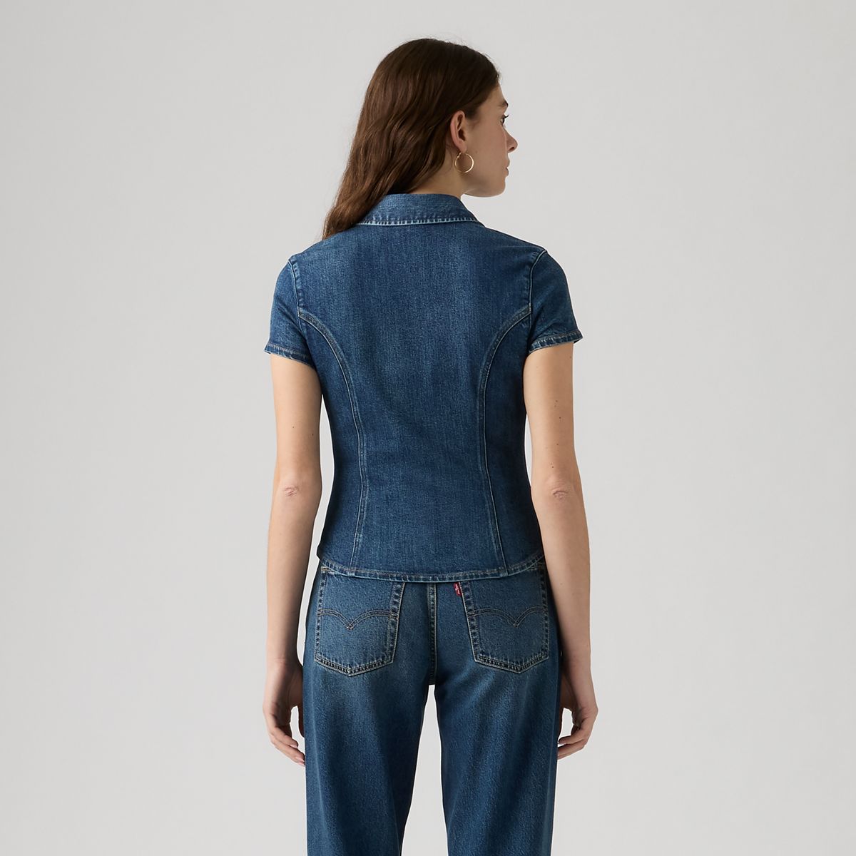 Short-Sleeve Shaped Denim Shirt — As Seen On Tv Shirt - Dark Wash