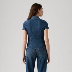 Short-Sleeve Shaped Denim Shirt — As Seen On Tv Shirt - Dark Wash 4