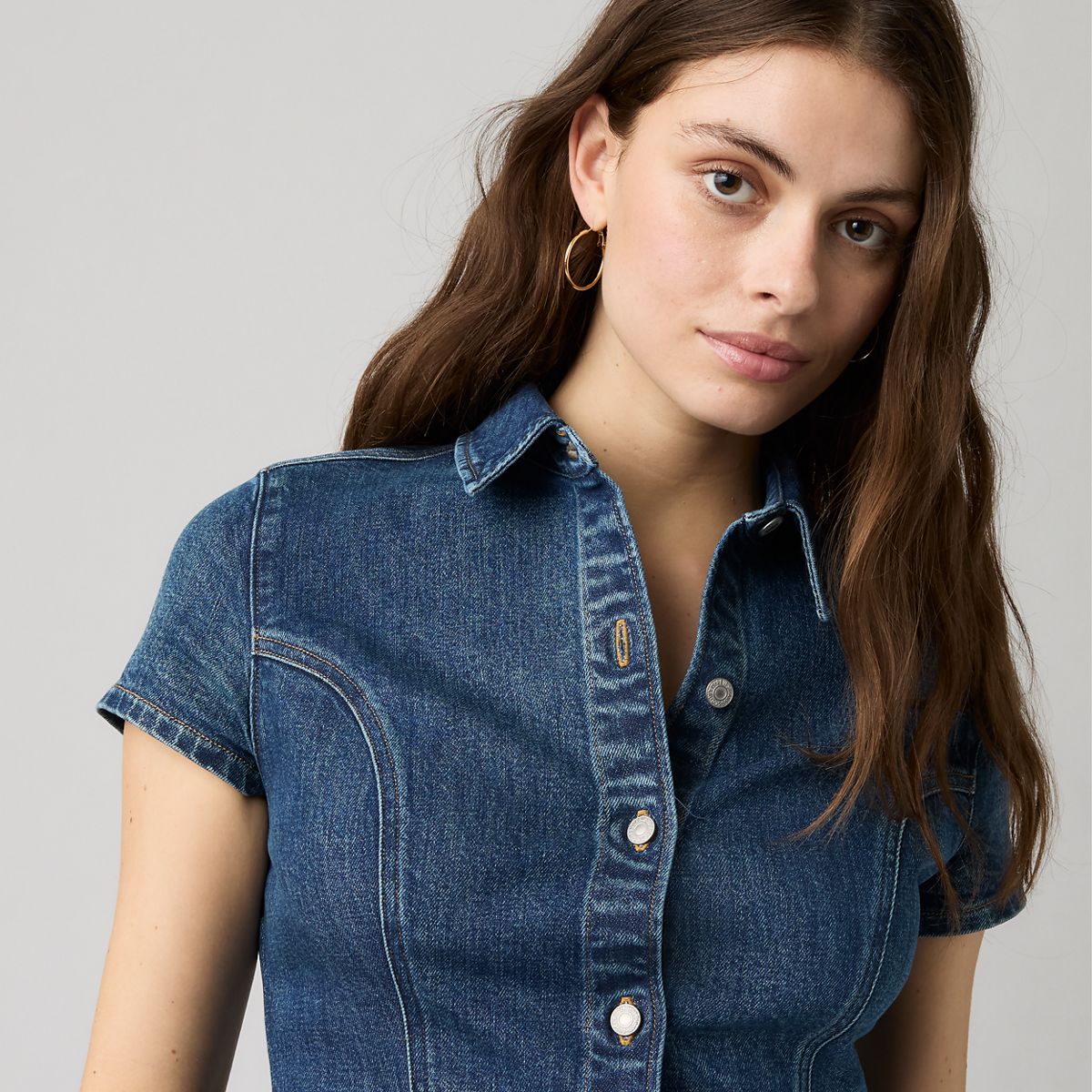 Short-Sleeve Shaped Denim Shirt — As Seen On Tv Shirt - Dark Wash
