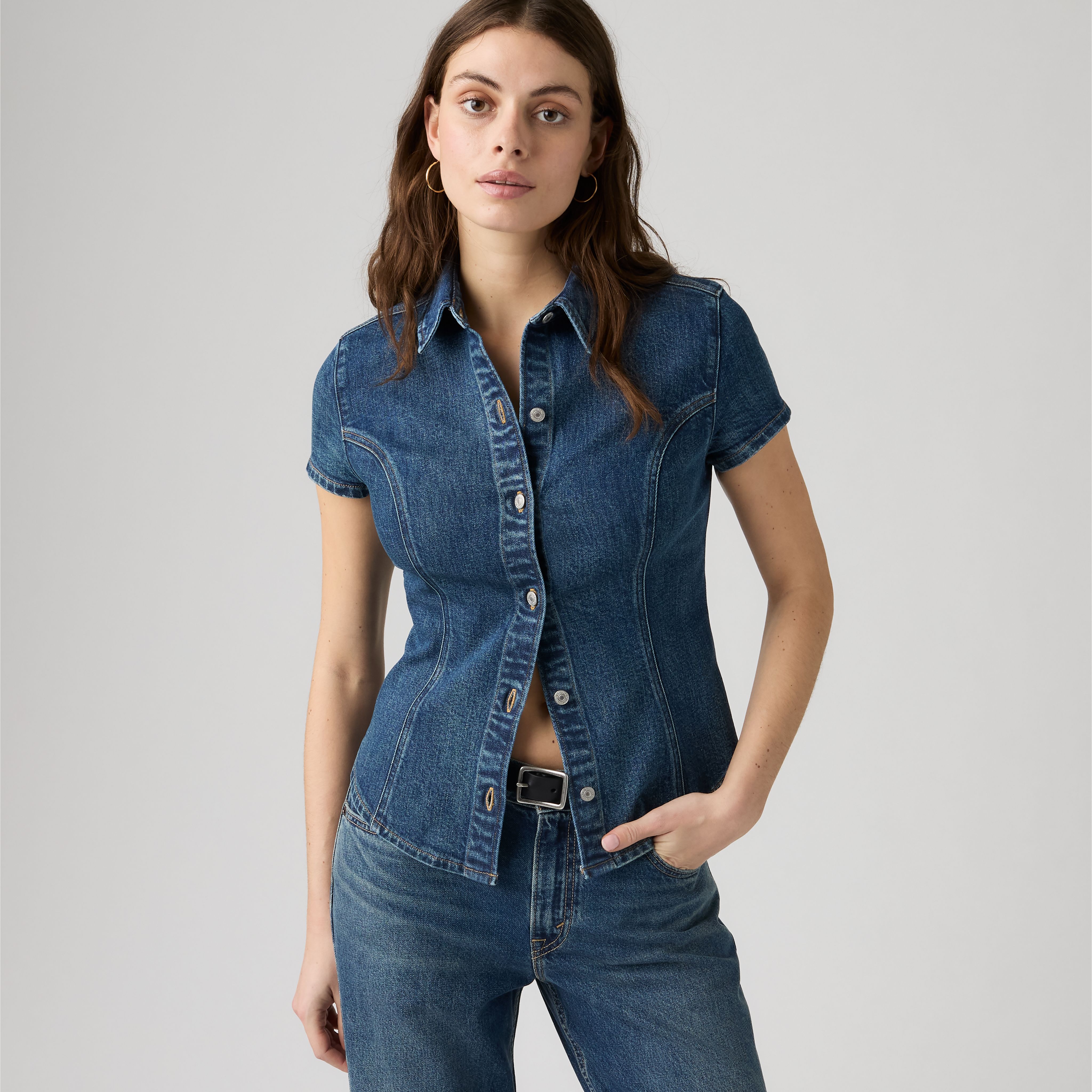 Short Sleeve Shaped Denim Shirt 1