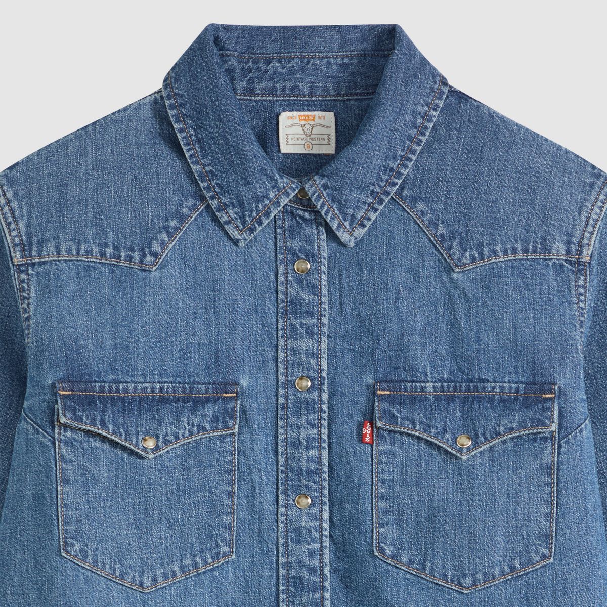 Heritage Western Denim Button Down Shirt — All Day Long Western - Medium Wash
