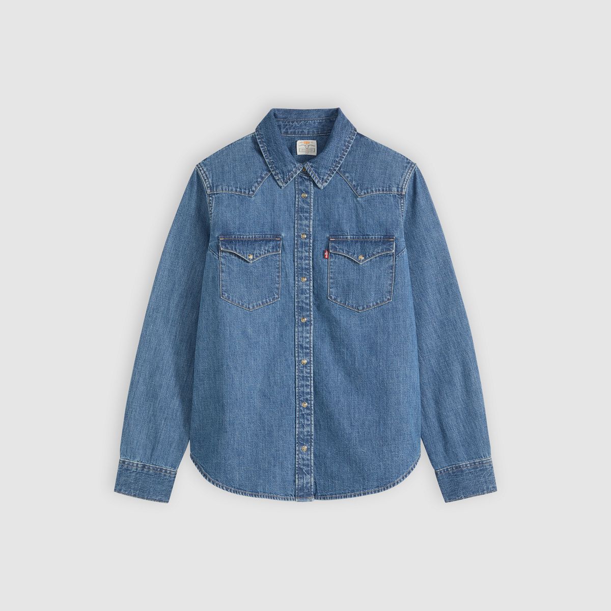 Heritage Western Denim Button Down Shirt — All Day Long Western - Medium Wash