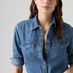 Heritage Western Denim Button Down Shirt — All Day Long Western - Medium Wash 2