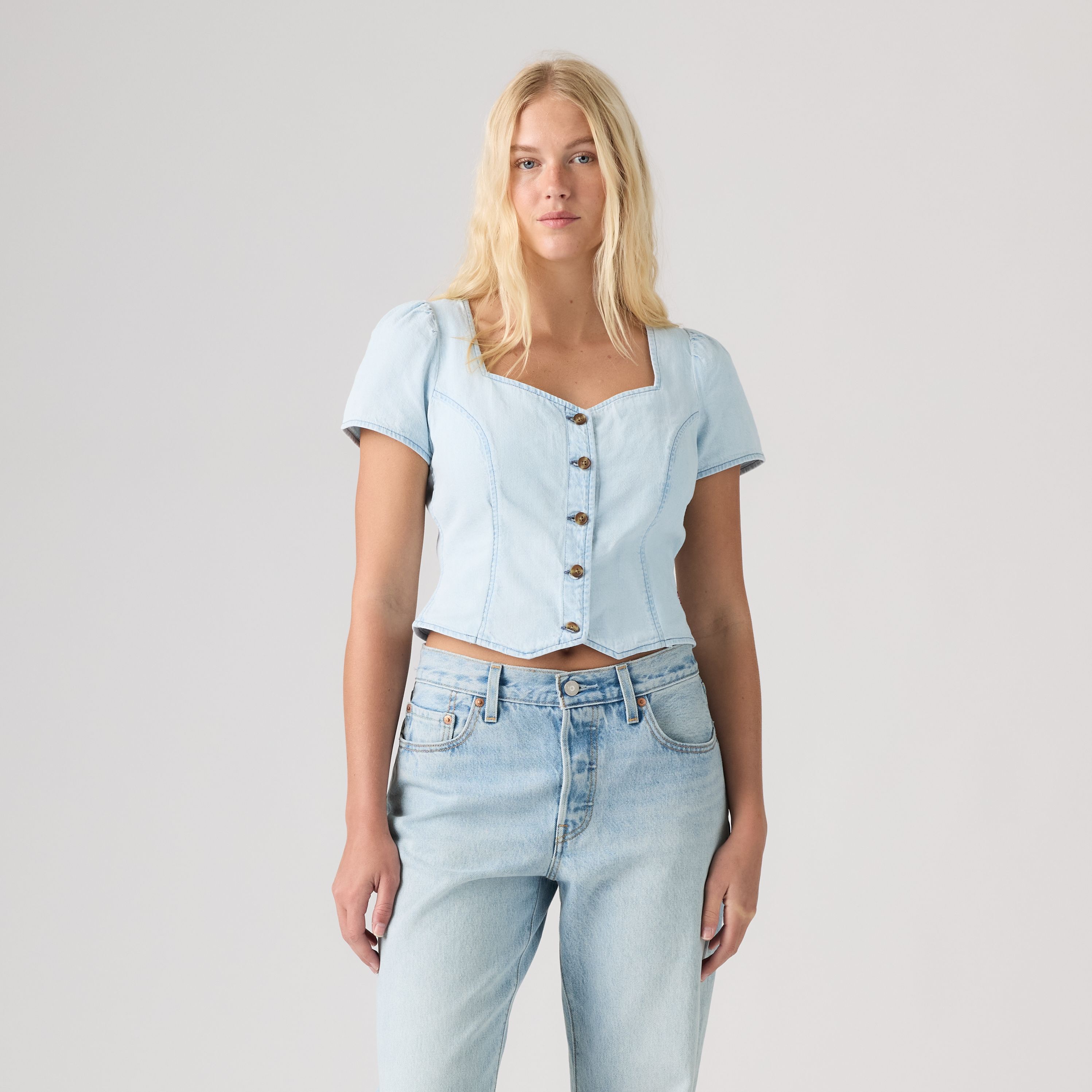 Miette Short-Sleeve Denim Top 1