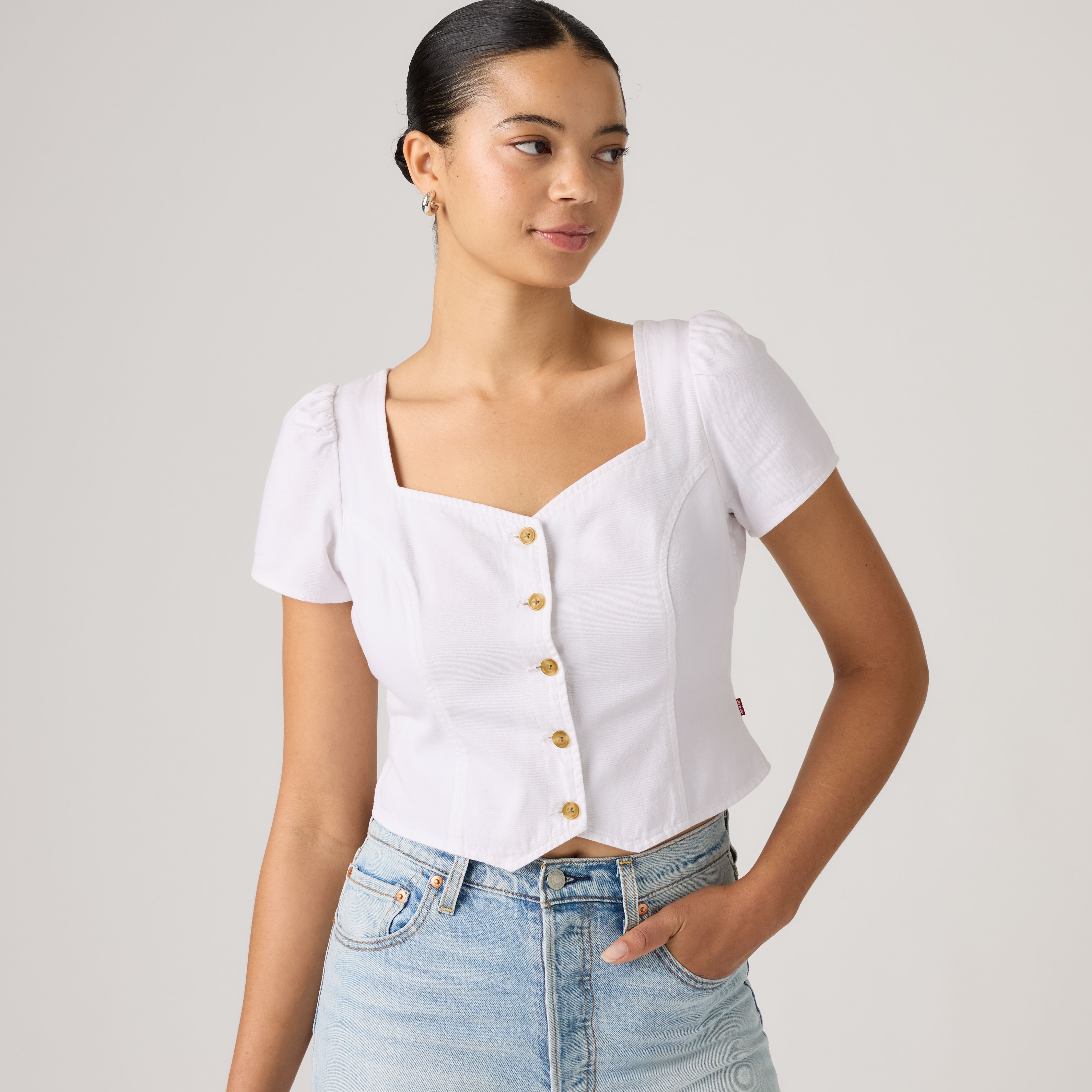 Miette Short-Sleeve Denim Top 1
