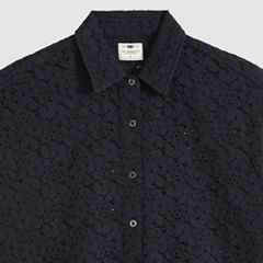Harlie Boyfriend Short-Sleeve Lace Button Down Shirt — Anthracite Night - Black 6