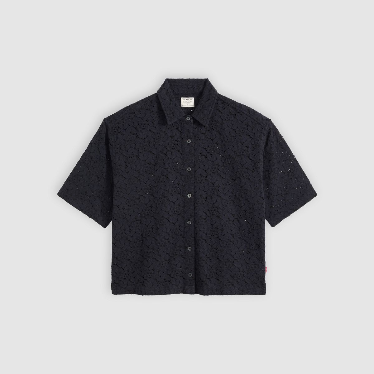 Harlie Boyfriend Short-Sleeve Lace Button Down Shirt — Anthracite Night - Black