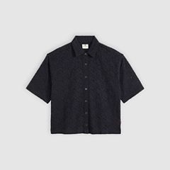 Harlie Boyfriend Short-Sleeve Lace Button Down Shirt — Anthracite Night - Black 5