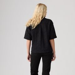 Harlie Boyfriend Short-Sleeve Lace Button Down Shirt — Anthracite Night - Black 4
