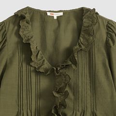 Claire Long-Sleeve Button Down Blouse — Olive Night - Green 6