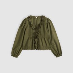 Claire Long-Sleeve Button Down Blouse — Olive Night - Green 5