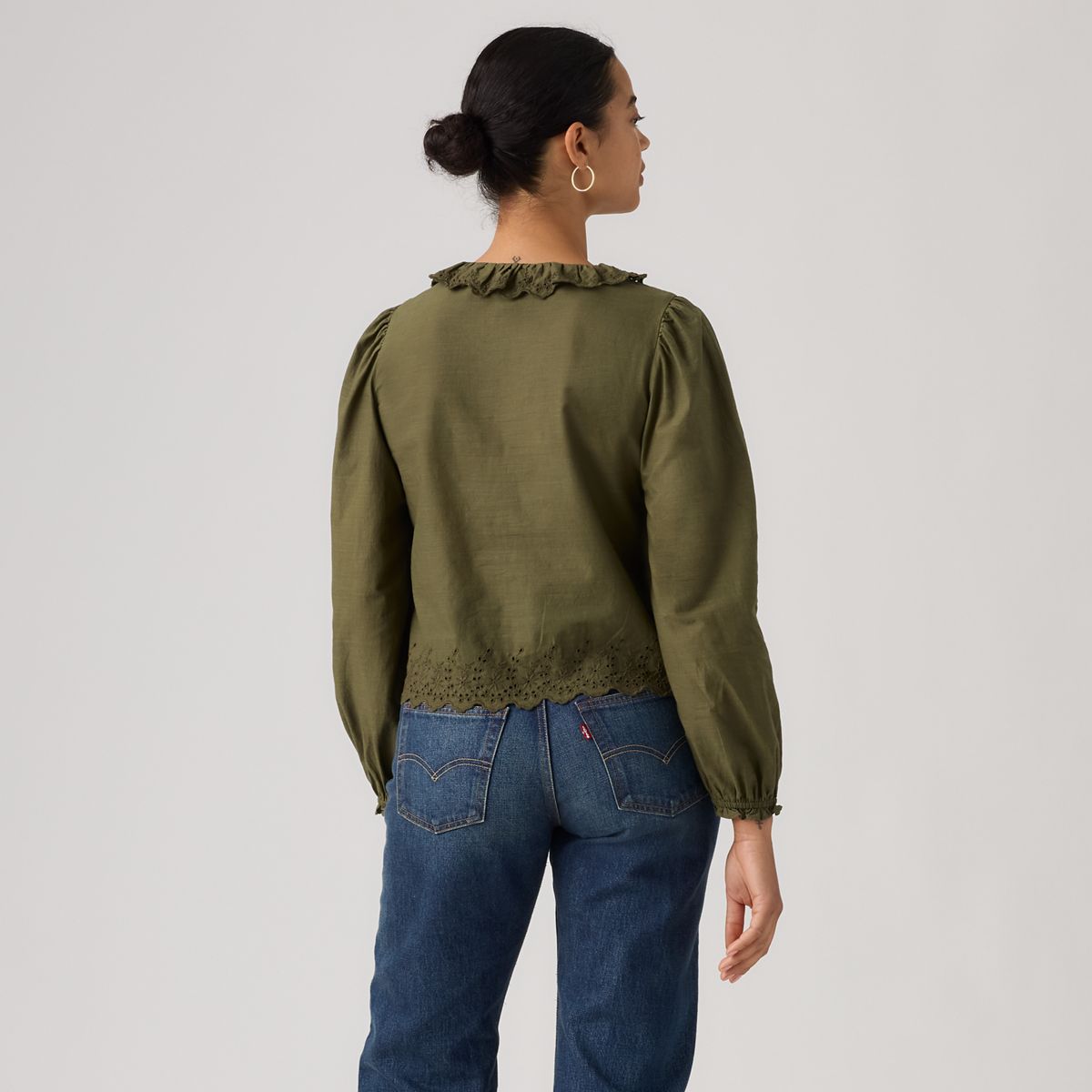 Claire Long-Sleeve Button Down Blouse — Olive Night - Green