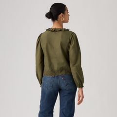 Claire Long-Sleeve Button Down Blouse — Olive Night - Green 4