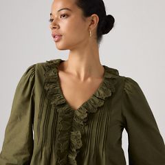 Claire Long-Sleeve Button Down Blouse — Olive Night - Green 2