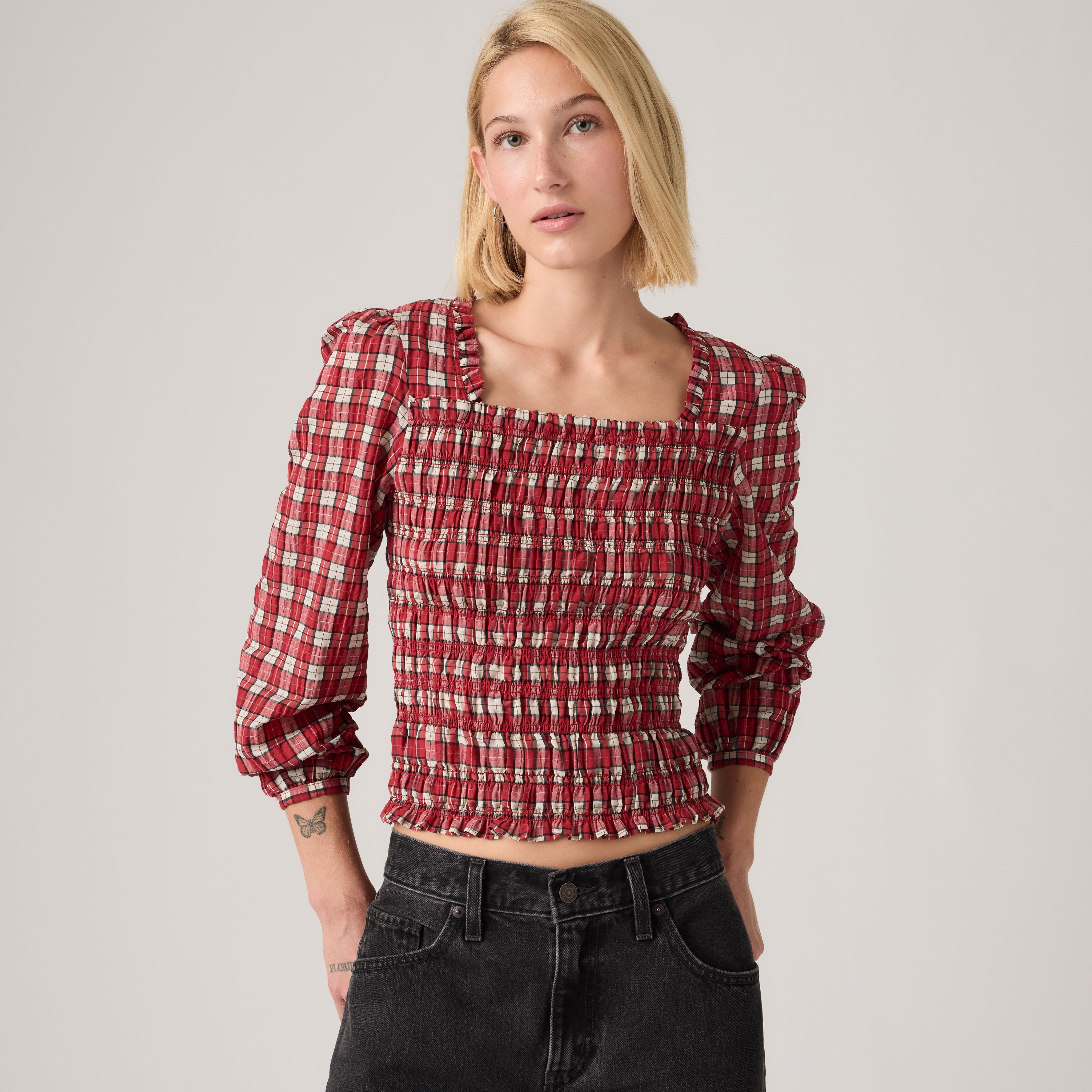 Heather Long-Sleeve Ruched Blouse 1