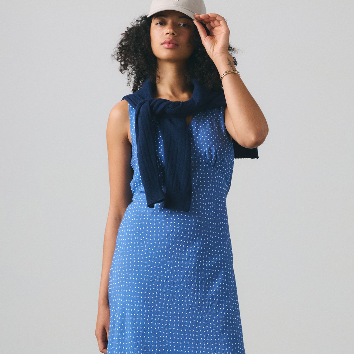 Brita Slip Midi Dress — Tovi Dot Delft - Blue