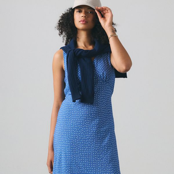 Brita Slip Midi Dress — Tovi Dot Delft - Blue
