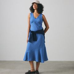 Brita Slip Midi Dress — Tovi Dot Delft - Blue 3