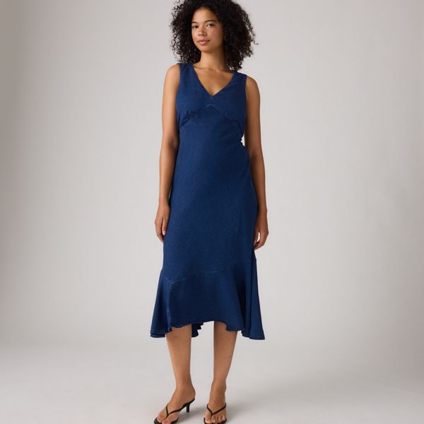 Brita Slip Midi Dress — Starry Eyes - Dark Wash