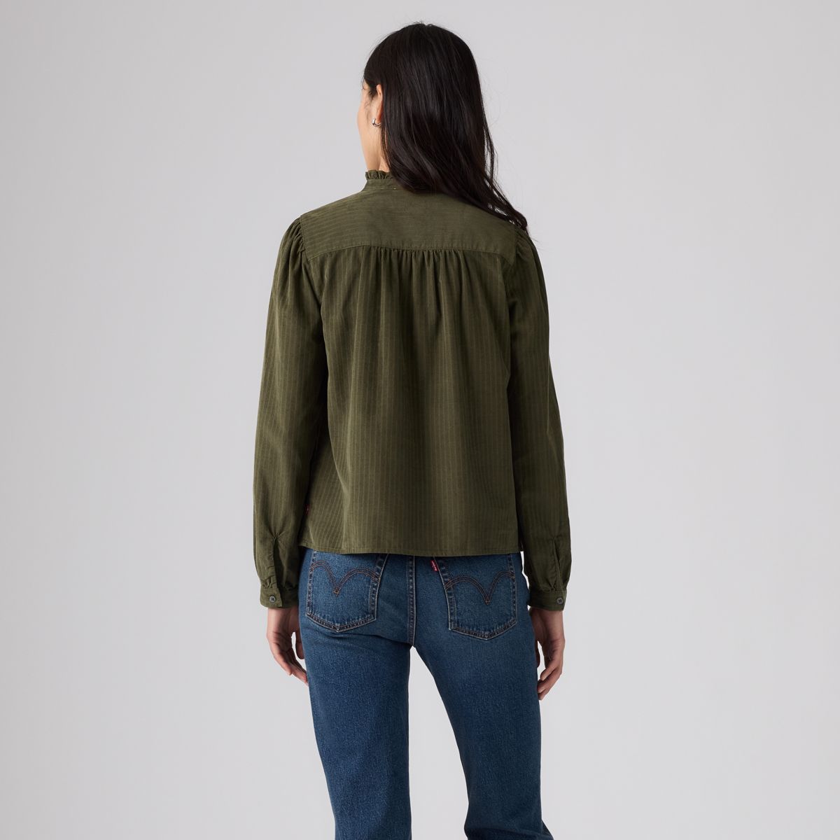 Perla Long-Sleeve Blouse — Olive Night - Green