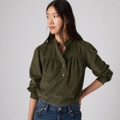 Perla Long-Sleeve Blouse — Olive Night - Green 1