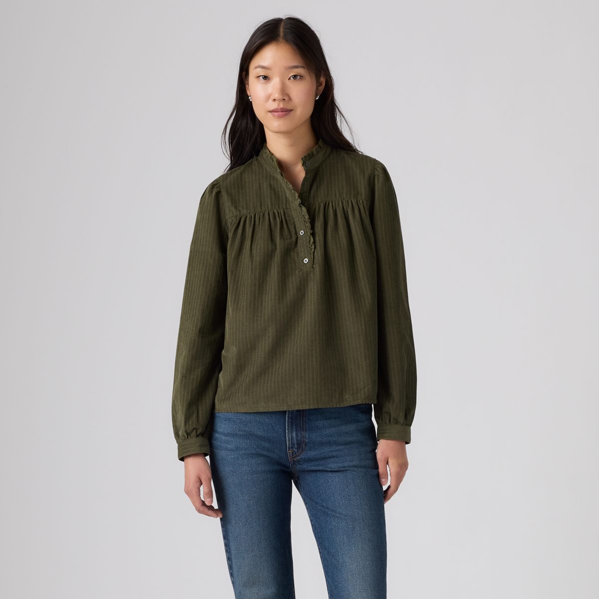Perla Long-Sleeve Blouse — Olive Night - Green
