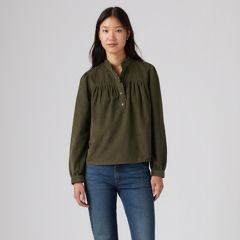 Perla Long-Sleeve Blouse — Olive Night - Green 3