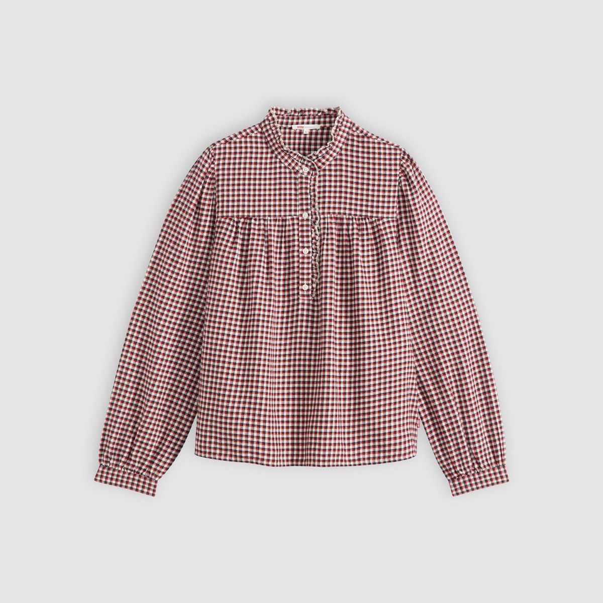 Perla Long-Sleeve Blouse — Amaia Check Oyster Gray - Multi-Color