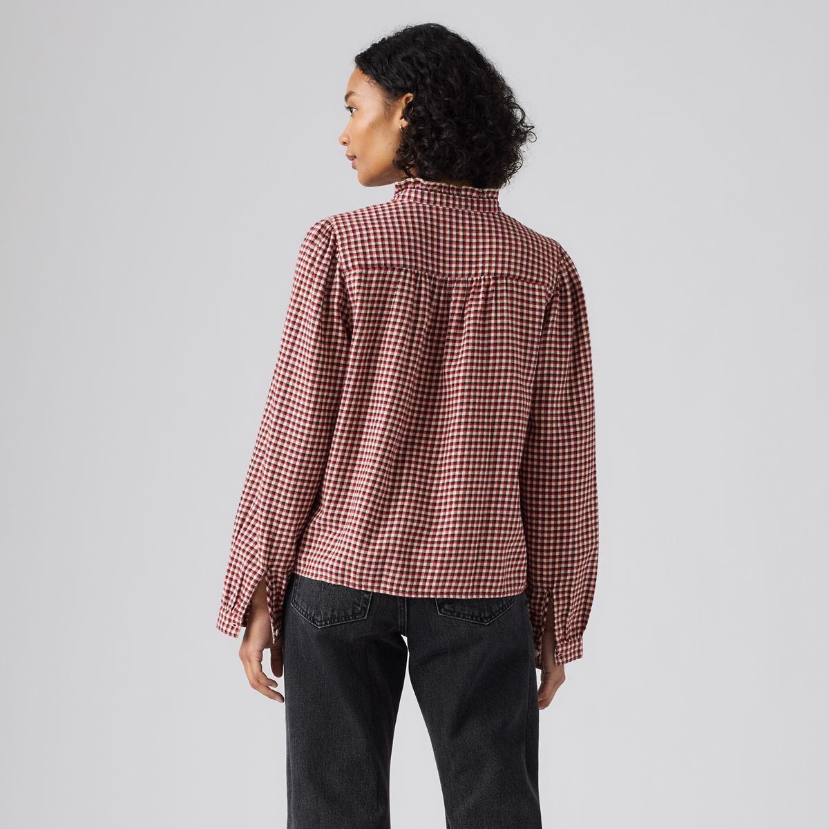 Perla Long-Sleeve Blouse — Amaia Check Oyster Gray - Multi-Color