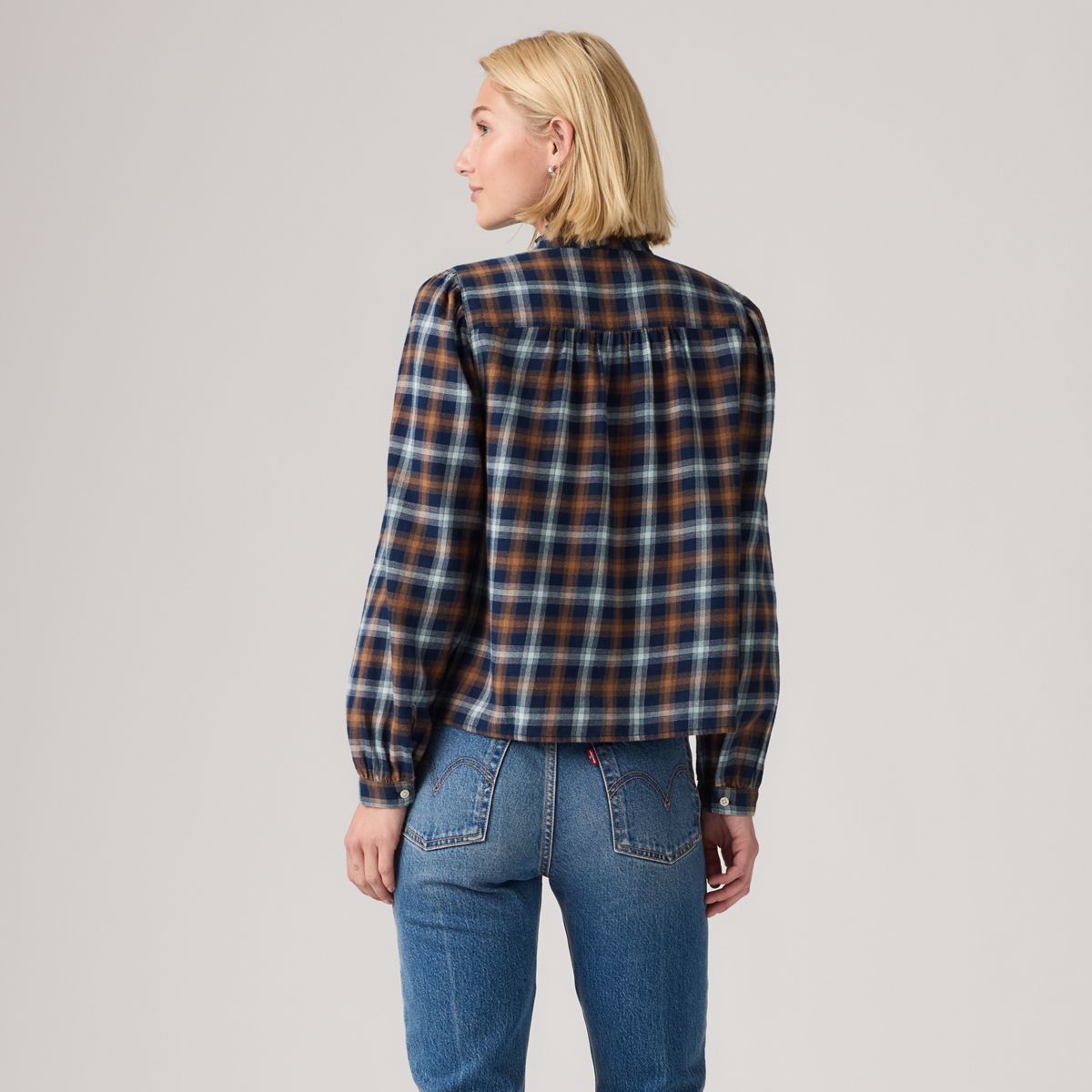 Perla Long-Sleeve Blouse — Isolde Plaid  Navy - Multi-Color