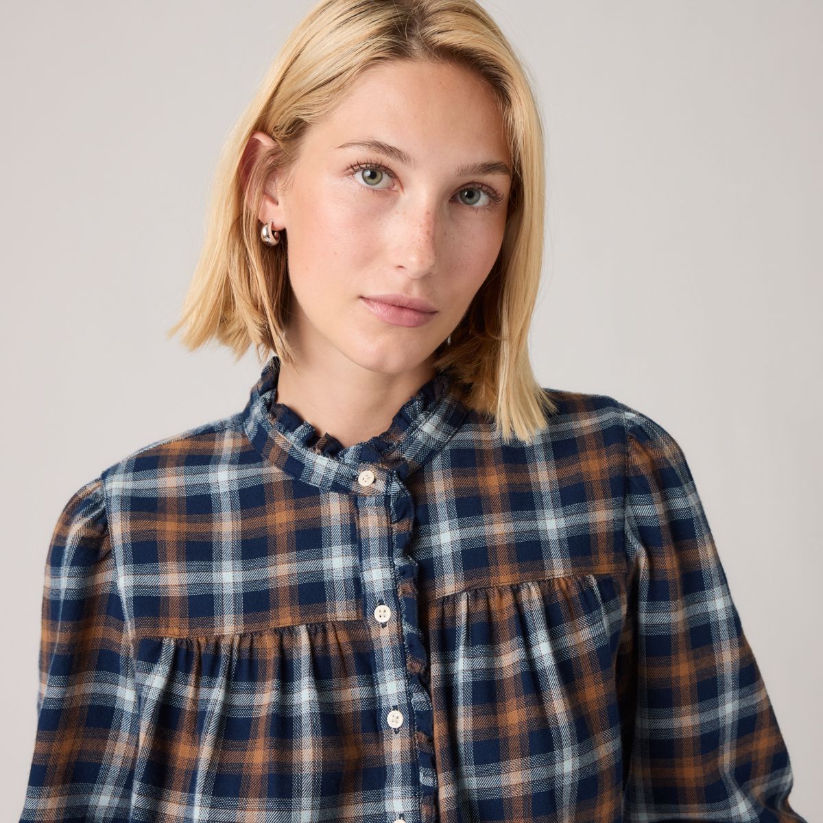 Perla Long-Sleeve Blouse — Isolde Plaid  Navy - Multi-Color
