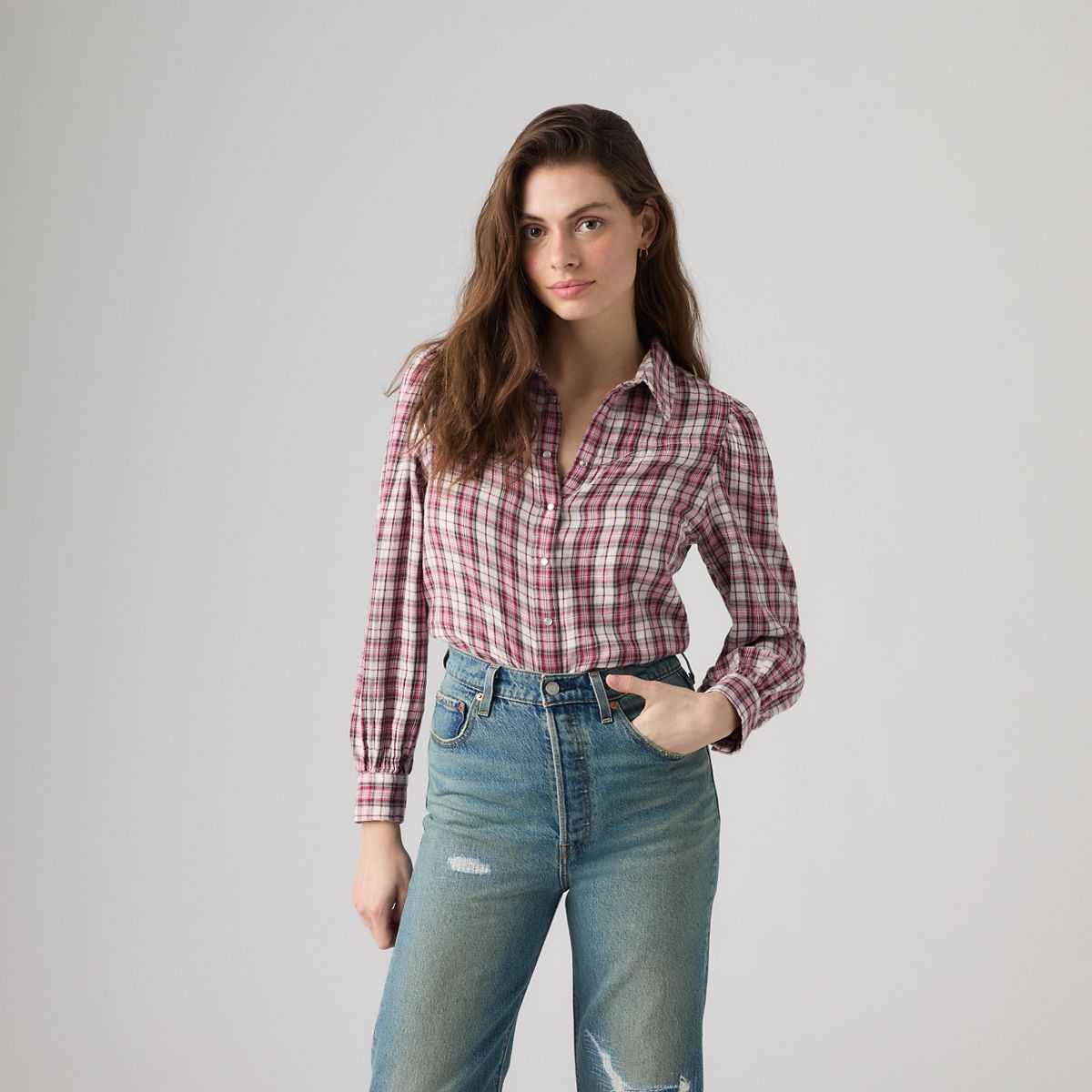 Juna Western Button Down Shirt — Poppi Plaid Tameless Rose - Pink