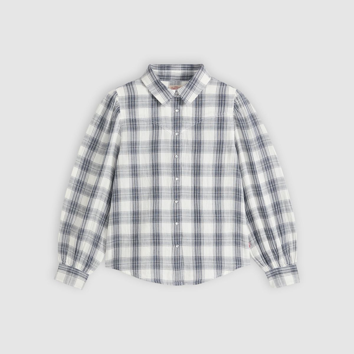 Juna Western Button Down Shirt — Slub Plaid Peacoat - Blue