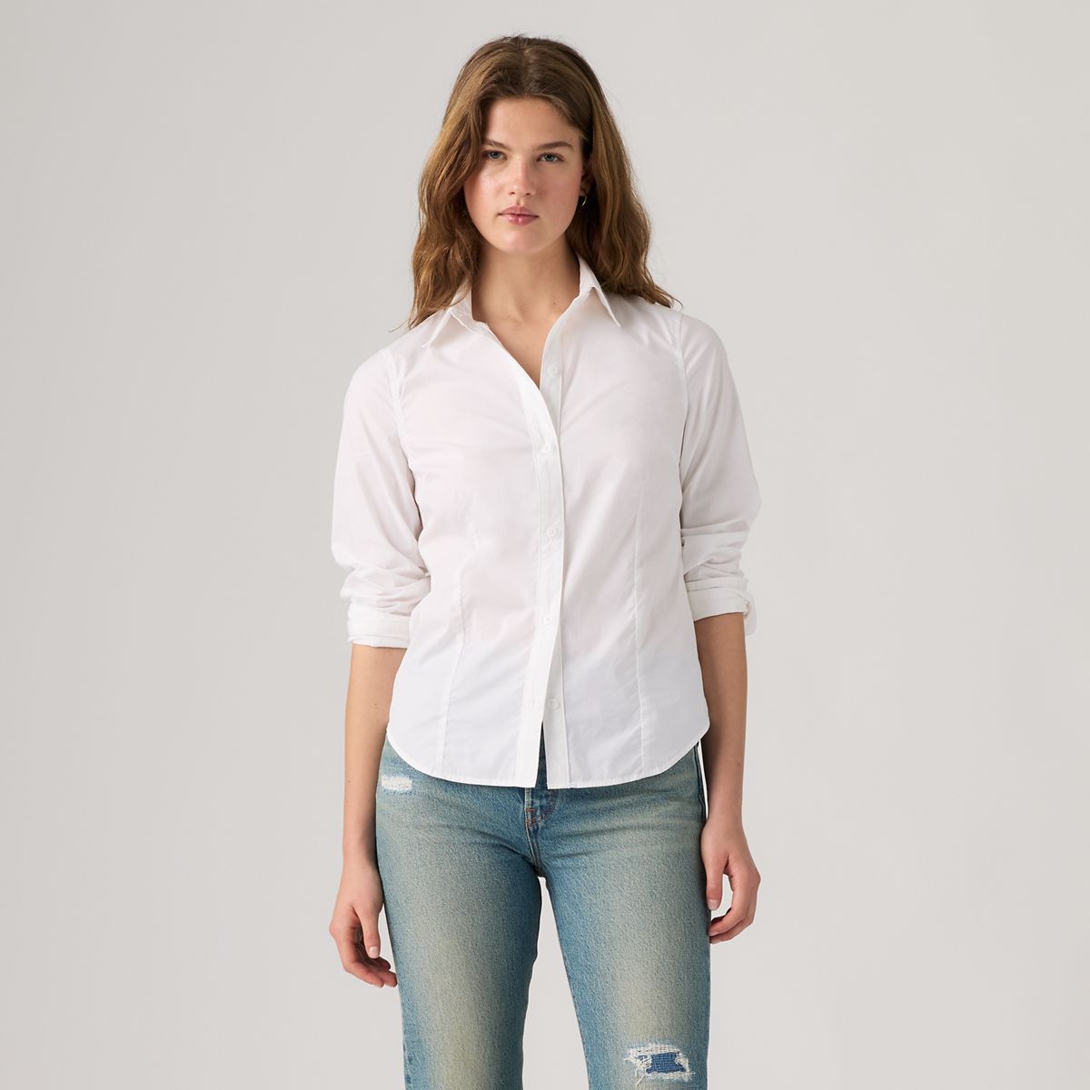 Slim Poplin Button Down Shirt — Bright White - White