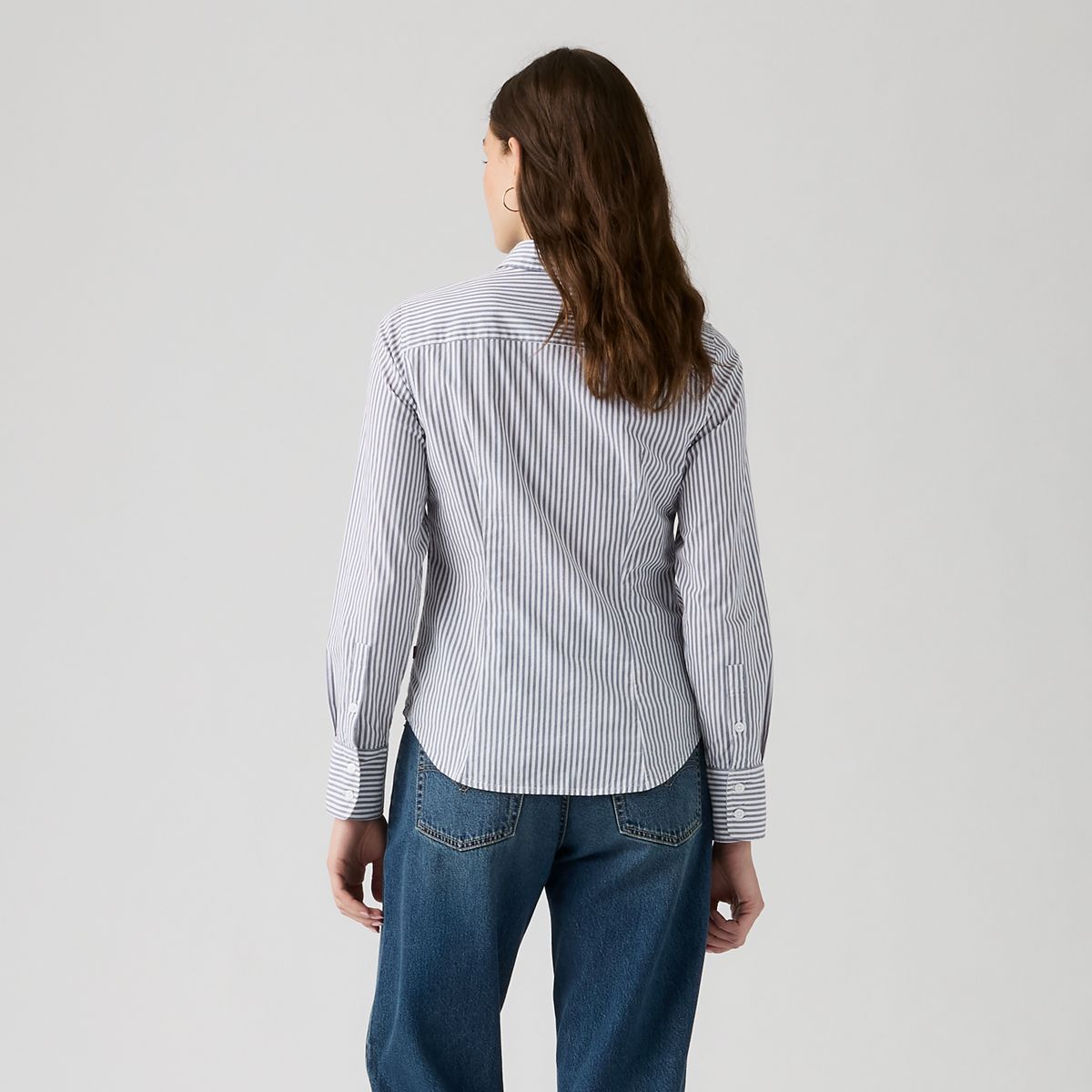 Slim Poplin Button Down Shirt — Hadley Stripe Vintag - Blue