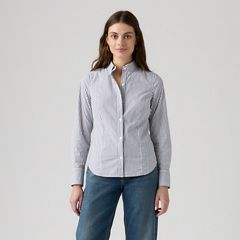 Slim Poplin Button Down Shirt — Hadley Stripe Vintag - Blue 3