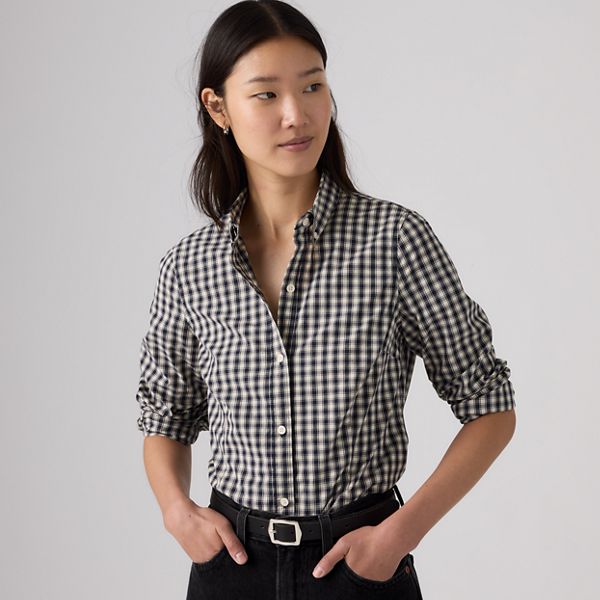 Slim Poplin Button Down Shirt — Jette Check Navy Blazer - Blue