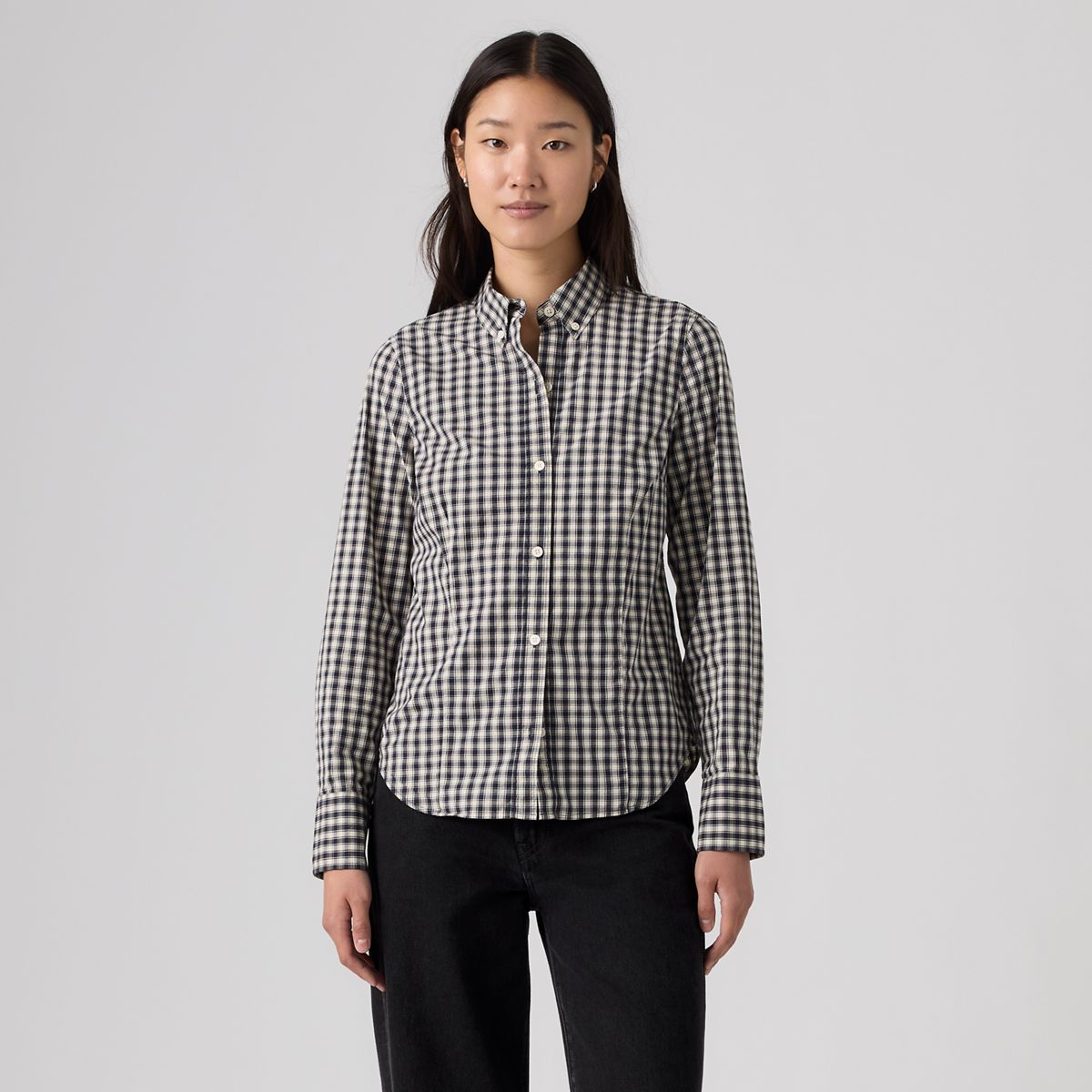Slim Poplin Button Down Shirt — Jette Check Navy Blazer - Blue