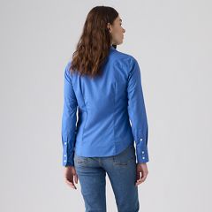 Slim Poplin Button Down Shirt — Delft - Blue 4
