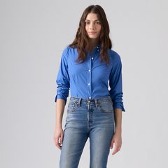 Slim Poplin Button Down Shirt — Delft - Blue 3