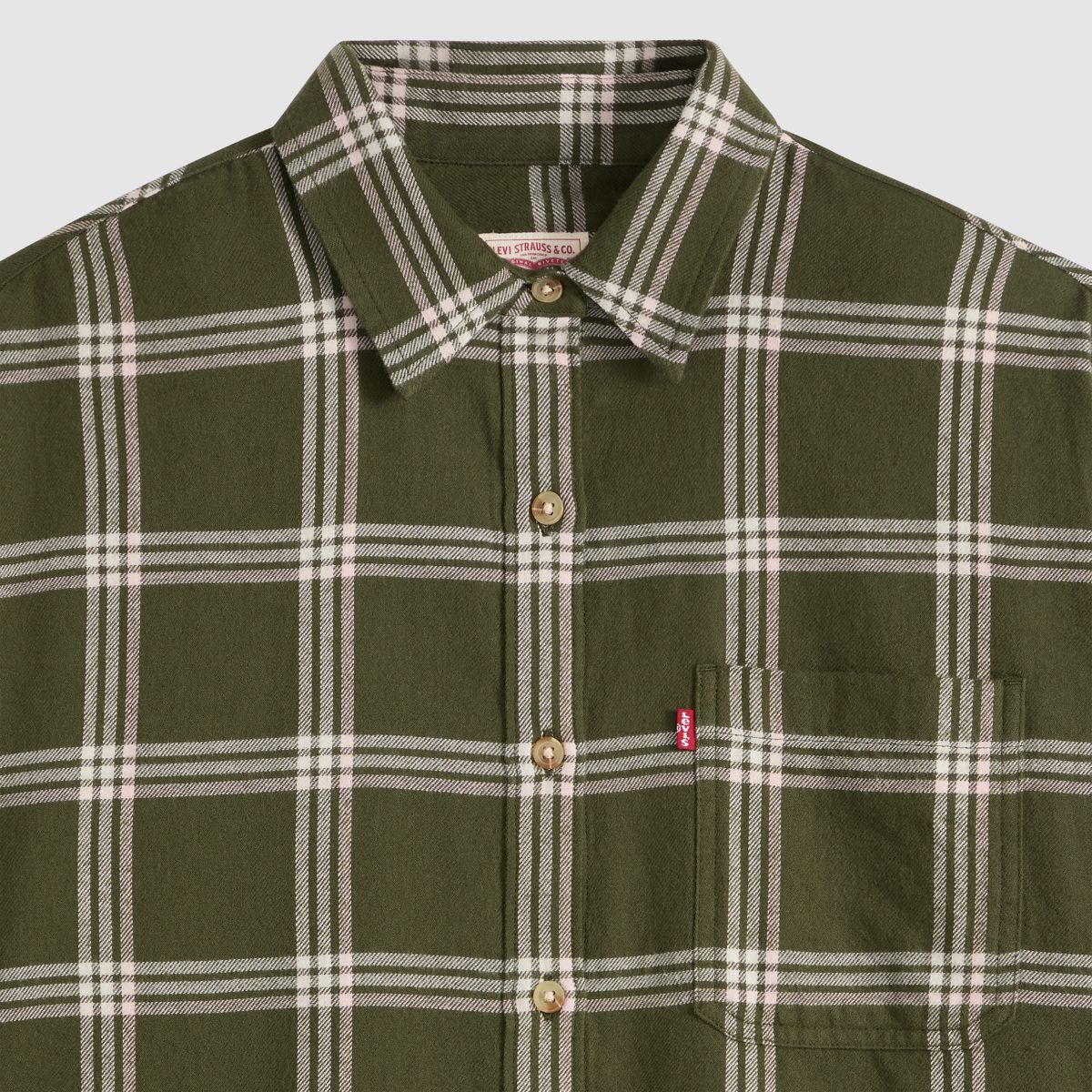 Nash Flannel Button Down Shirt — Vilja Windowpane Olive Night - Green