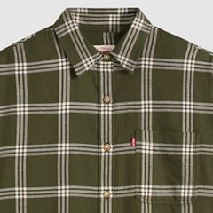 Nash Flannel Button Down Shirt — Vilja Windowpane Olive Night - Green 6