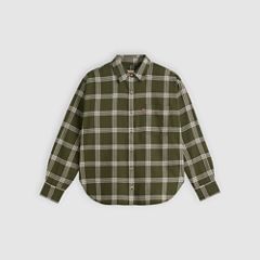 Nash Flannel Button Down Shirt — Vilja Windowpane Olive Night - Green 5