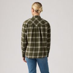 Nash Flannel Button Down Shirt — Vilja Windowpane Olive Night - Green 4