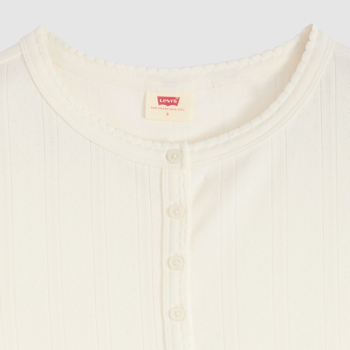 Dry Goods Pointelle Short-Sleeve Henley — Egret - White