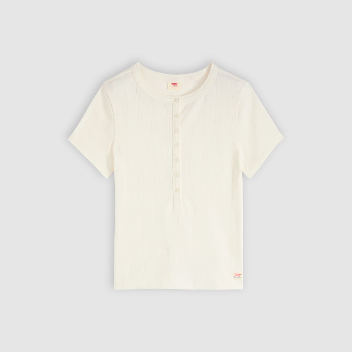 Dry Goods Pointelle Short-Sleeve Henley — Egret - White