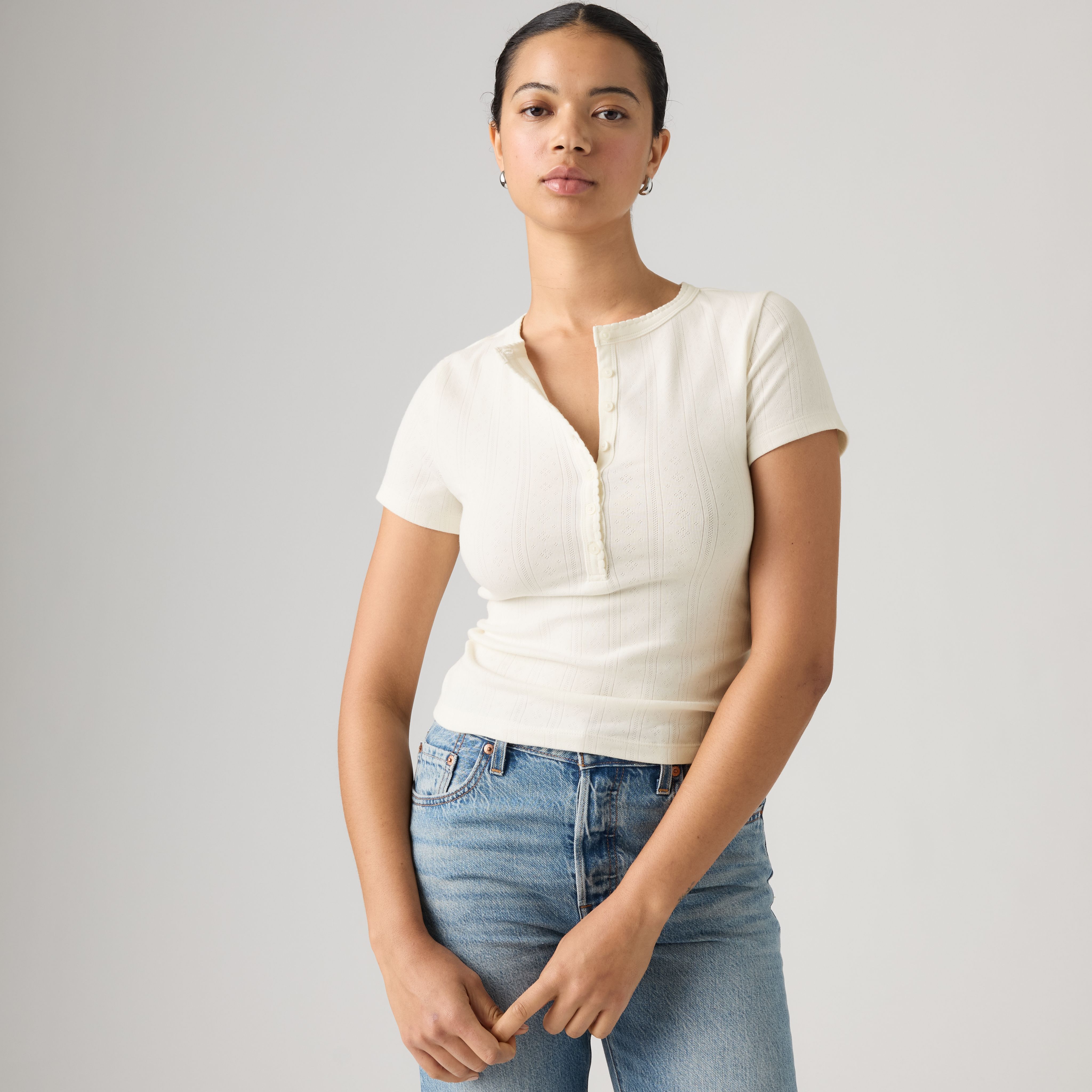 Dry Goods Pointelle Short-Sleeve Henley 1