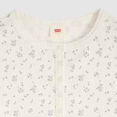 Dry Goods Pointelle Short-Sleeve Henley — Isabel Floral Egret - Purple 6