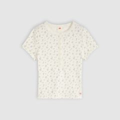 Dry Goods Pointelle Short-Sleeve Henley — Isabel Floral Egret - Purple 5
