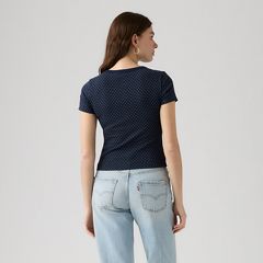 Dry Goods Pointelle Short-Sleeve Henley — Sonja Dot Navy Blazer - Blue 4